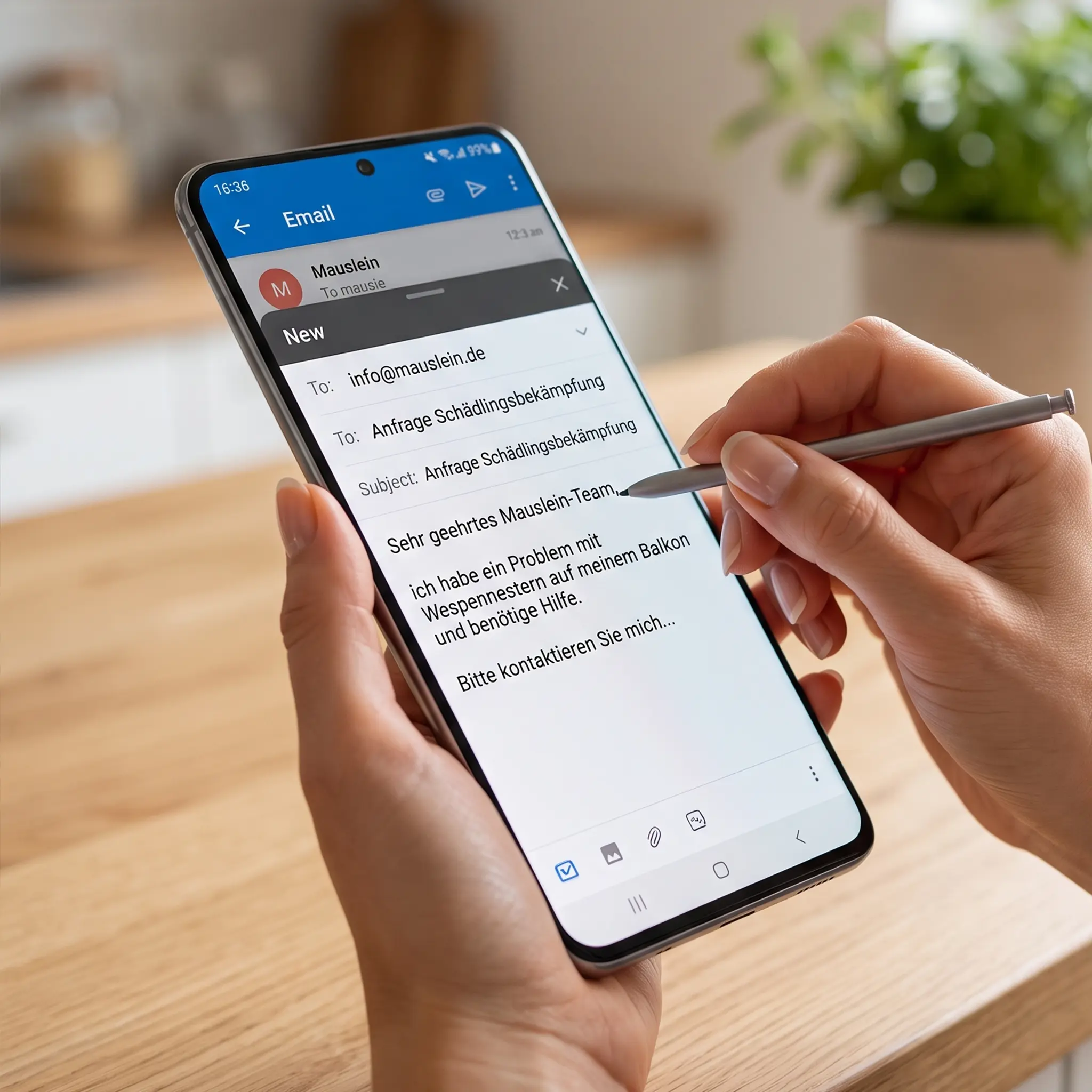 kunde schreibt eine email an kundenservice von mauslein schädlingsbekämpfung